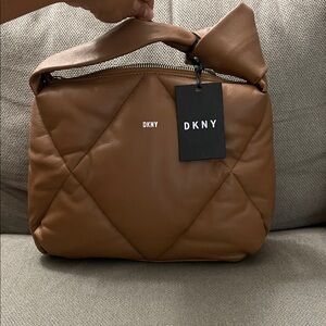 DKNY Quilted Shoulder Bag in Camel